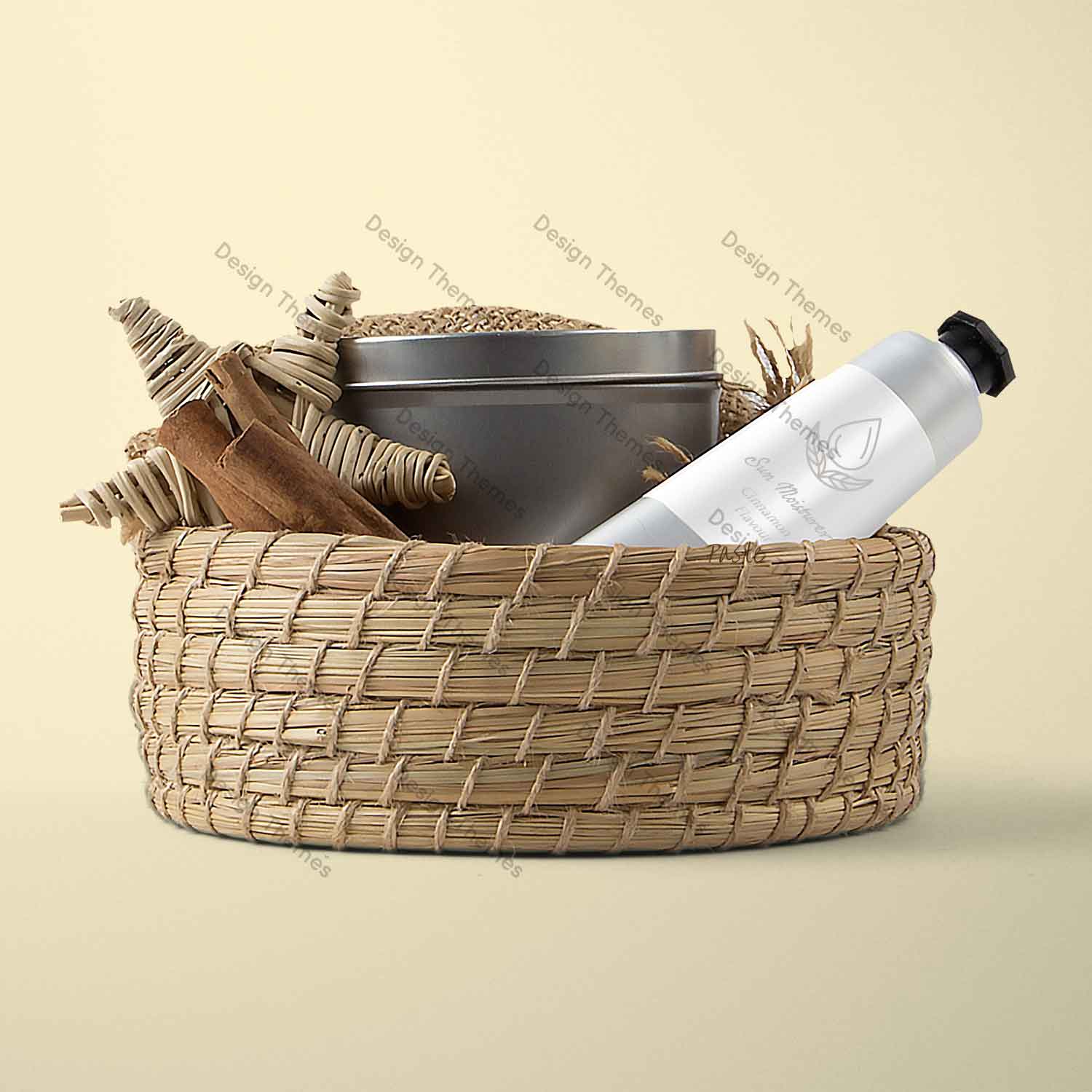 wood basket with items wood basket with items